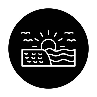 Deniz Ağı simgesinde gün doğumu, vektör illüstrasyonu 