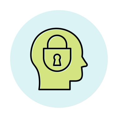 Erkekler kafasında kilit, yaratıcı vektör simgesi olan güvenlik kavramı