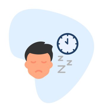 Saat ile uyuyan erkek yüzü, vektör çizimi 