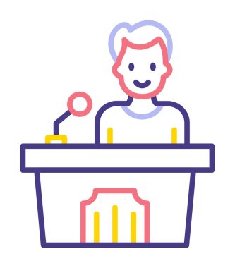 Konuşma standı ikonu, vektör illüstrasyonunda konuşma yapan erkekler