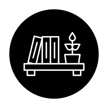 Kitaplık ve bitki web simgesi, vektör illüstrasyonu 