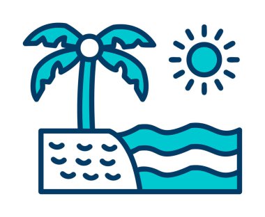 Gün batımı ve deniz ikonu, Plaj ikonu, vektör illüstrasyonu