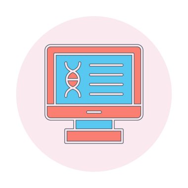 Bilgisayarda kromozom web simgesi. Vektör illüstrasyonu, tıbbi araştırma kavramı