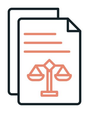 Yasal belgeler satır simgesi. Adalet terazisi imzası. Hüküm doktoru sembolü. Vektör illüstrasyonu 