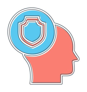 Kafasında kalkan simgesi olan bir kafa. vektör illüstrasyonu