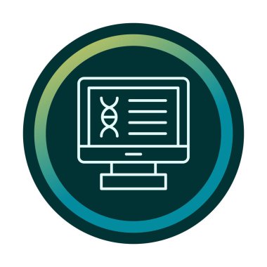 Bilgisayarda kromozom web simgesi. Vektör illüstrasyonu, tıbbi araştırma kavramı