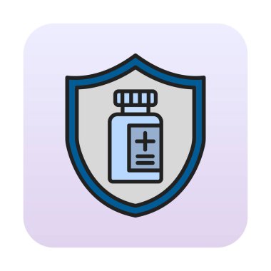 Tıbbi ikon vektör çizimi, aşı koruma kavramı 