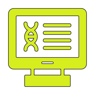 Bilgisayarda kromozom web simgesi. Vektör illüstrasyonu, tıbbi araştırma kavramı