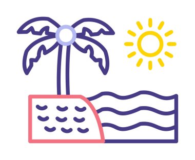 Gün batımı ve deniz ikonu, Plaj ikonu, vektör illüstrasyonu