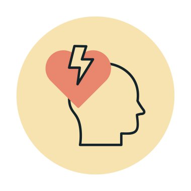 İnsan kafası ve kırık kalp düz renk vektör simgesi tasarımı