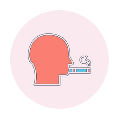 Sigara simgesi olan sigara içen adamın profili, vektör illüstrasyonu 