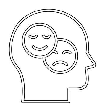 Bipolar bozukluk veya depresyon BP web ikonu, vektör illüstrasyonu. Ruh sağlığı sembolleri gösteriliyor