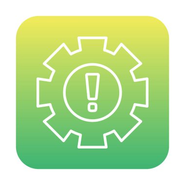 Cogwheel ve ünlem işaretli Uyarı düz simgesinin vektör çizimi