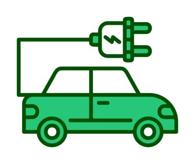 Elektrikli araba ikonu. Elektrikli otomobil ve şarj sembolü. Çevre dostu elektro araç konsepti. Vektör illüstrasyonu 
