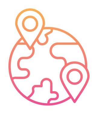 Konum simgesi, Dünya Turizmi kavramına sahip Dünya küresinin vektör illüstrasyonu