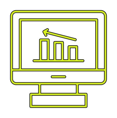 İstatistik simgesi, vektör illüstrasyonlu bilgisayar monitörü                        