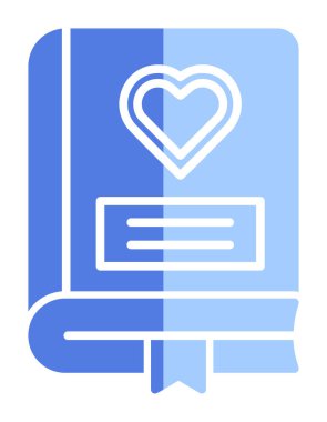 Kalp ikonu ve vektör illüstrasyonlu romantizm kitabı 