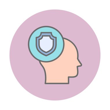 Kafasında kalkan simgesi olan bir kafa. vektör illüstrasyonu