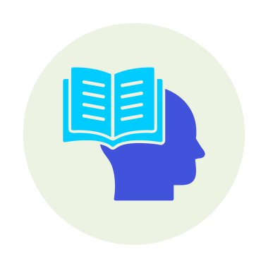 Beyaz arkaplanda izole edilmiş modaya uygun düz biçimli kitap simgesine sahip baş. 