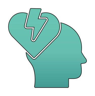 İnsan kafası ve kırık kalp düz renk vektör simgesi tasarımı