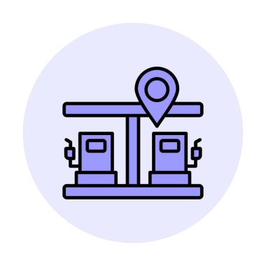 Benzin istasyonu web simgesi, vektör illüstrasyonlu harita işaretleyici