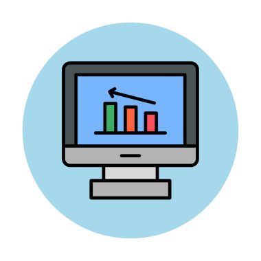 İstatistik simgesi, vektör illüstrasyonlu bilgisayar monitörü                        
