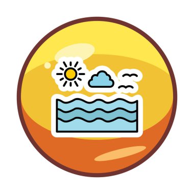 Uçan martılar ikonuyla güneş ve denizin vektör çizimi 