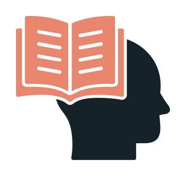 Beyaz arkaplanda izole edilmiş modaya uygun düz biçimli kitap simgesine sahip baş. 