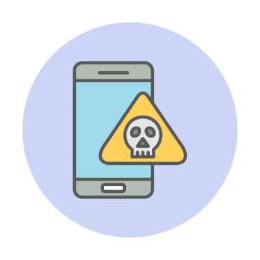 akıllı telefon ve kafatası simgesi tasarımı, tehlike ve uyarı teması, vektör illüstrasyonu