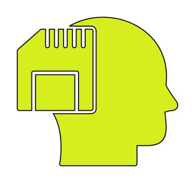 Hafıza kartı simgesine sahip insan kafası, vektör illüstrasyonu