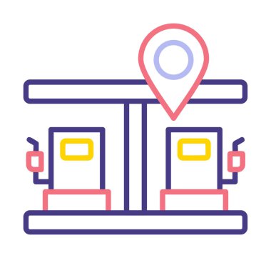 Benzin istasyonu web simgesi, vektör illüstrasyonlu harita işaretleyici