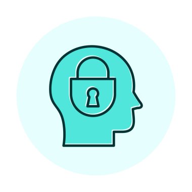 Erkekler kafasında kilit, yaratıcı vektör simgesi olan güvenlik kavramı