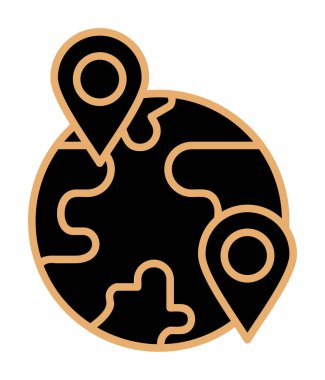 Konum simgesi, Dünya Turizmi kavramına sahip Dünya küresinin vektör illüstrasyonu