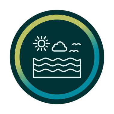 Uçan martılar ikonuyla güneş ve denizin vektör çizimi 