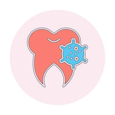 Diş simgesi üzerindeki bakteri, vektör illüstrasyonu  