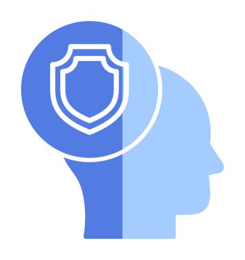 Kafasında kalkan simgesi olan bir kafa. vektör illüstrasyonu