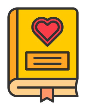 Kalp ikonu ve vektör illüstrasyonlu romantizm kitabı 