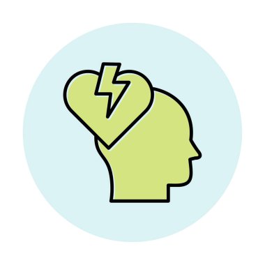 İnsan kafası ve kırık kalp düz renk vektör simgesi tasarımı