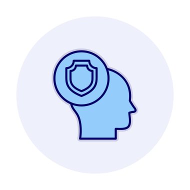 Kafasında kalkan simgesi olan bir kafa. vektör illüstrasyonu