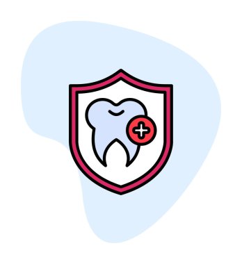 Diş koruma kalkanı ikon vektörü. İnce çizgi işareti. Önleme izole edilmiş kontür sembolü gösterimi