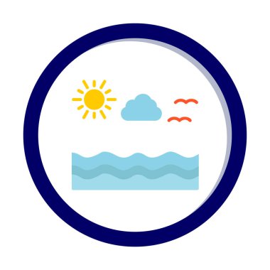 Uçan martılar ikonuyla güneş ve denizin vektör çizimi 