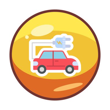 Elektrikli araba ikonu. Elektrikli otomobil ve şarj sembolü. Çevre dostu elektro araç konsepti. Vektör illüstrasyonu 