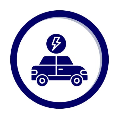 Elektrikli araba ikonu. Elektrikli otomobil ve şarj sembolü. Çevre dostu elektro araç konsepti. Vektör illüstrasyonu 