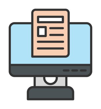 Yazı simgesi, vektör illüstrasyonlu bilgisayar ekranı