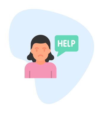 Yardımcı konuşma balonu simgesi, vektör illüstrasyonlu üzgün kadın