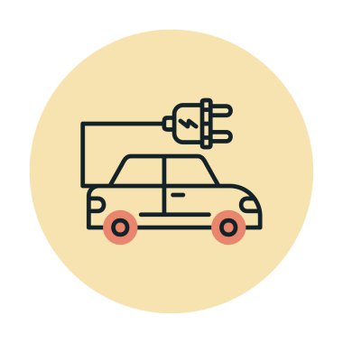 Elektrikli araba ikonu. Elektrikli otomobil ve şarj sembolü. Çevre dostu elektro araç konsepti. Vektör illüstrasyonu 