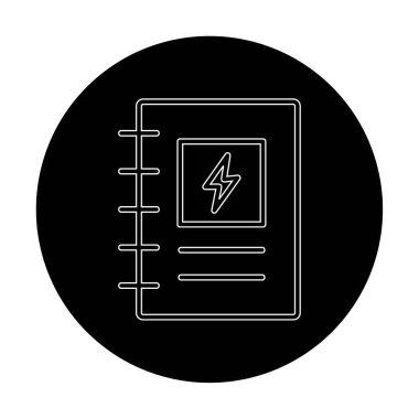 Şimşek simgesi, araştırma konsepti, vektör illüstrasyonlu not defteri