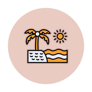 Gün batımı ve deniz ikonu, Plaj ikonu, vektör illüstrasyonu
