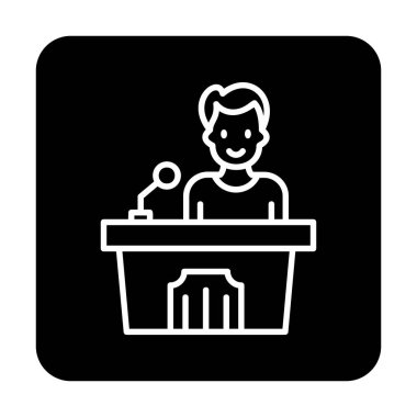 Konuşma standı ikonu, vektör illüstrasyonunda konuşma yapan erkekler