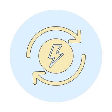 Enerji simgesi, daire oklu ışıkyılı, vektör illüstrasyonu